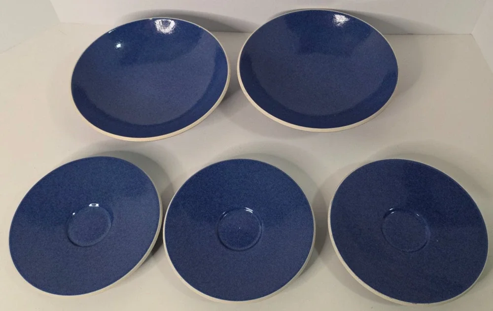 Sasaki Colorstone Sapphire Blue Lot 5 2 Soup Bowls 3 Saucers Vintage Stoneware